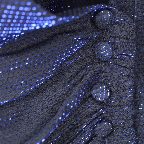 Zara NWT Shimmer Metallic Blue Draped Top with Open Draped Back & Tie Detail XS - Picture 5 of 8